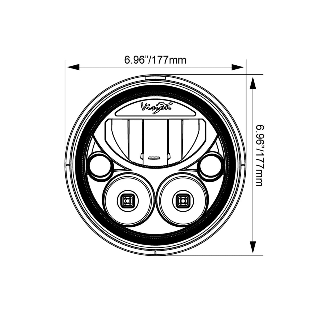 Paire d'optiques LED rondes 7" Vortex Noir Chrome avec feux de position Halo - Vision X